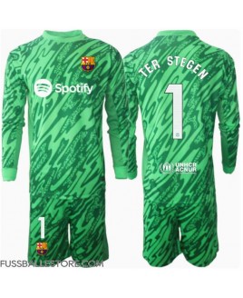 Günstige Barcelona Ter Stegen #1 Torwart Auswärts Trikotsatzt Kinder 2024-25 Langarm (+ Kurze Hosen)